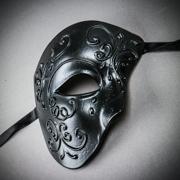 Phantom of Opera Venetian Design Masquerade Party Mask - Black - Picture 3 of 7